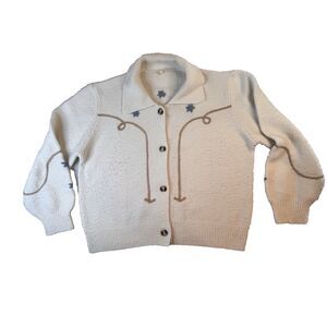 Baevely Women's Cardigan Floral Cream Size L Boho Cottagecore
